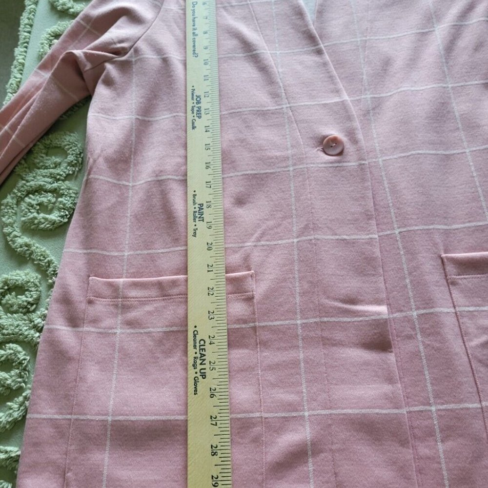 Isaac Mizrahi LIVE! Large Pink Windopane Knit menswear inspired long line jacket - Picture 5 of 9